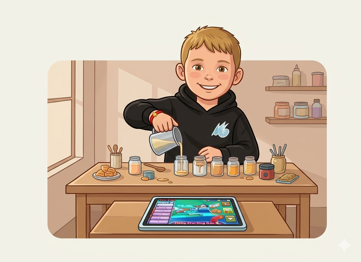Cartoon of Jaxon making candles at his workshop
